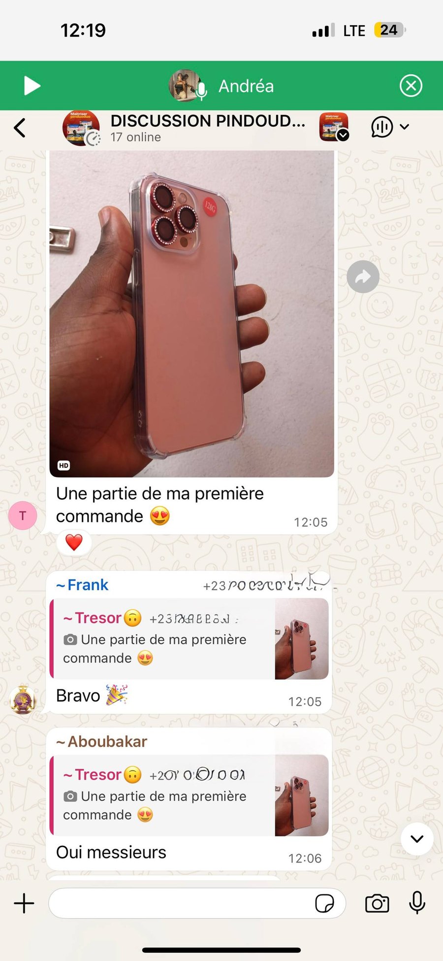 Une partie de ma première commande